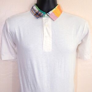 Vintage Polo Ralph Lauren White Polo Shirt Patchwork Madras Collar Men's M